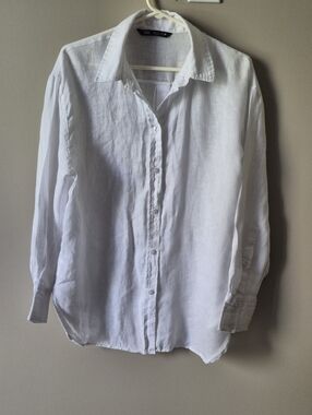 Zara White Button-Down Linen Shirt Oversized Large L